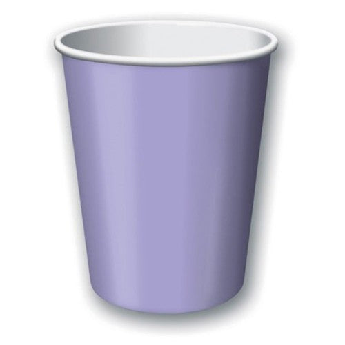 Pack of 24 chic lavender paper cups, 266ml each, ideal for stylish hot and cold beverages at any event.