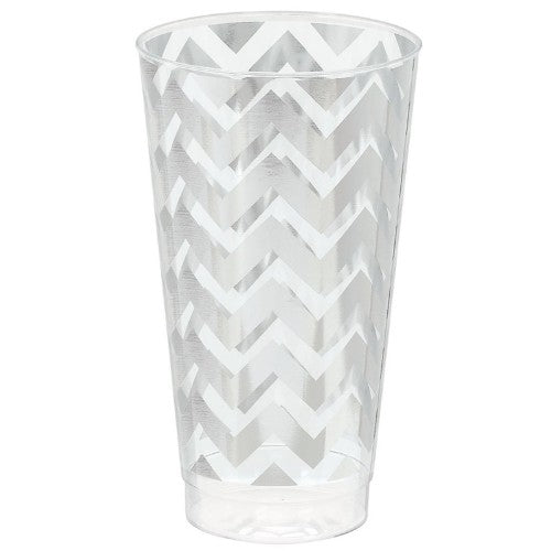 Pack of 16 Premium Chevron Silver Tumblers, 473ML each, stylish for parties or everyday use, dishwasher safe and durable.