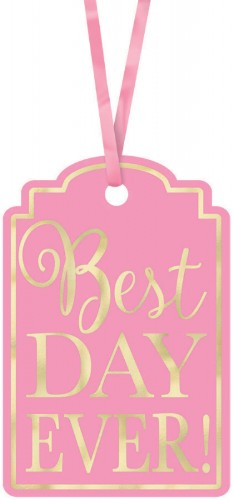 Pack of 25 cheerful pink "Best Day Every" printed tags for gifting, perfect for events and DIY crafts.