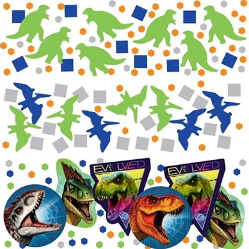 Jurassic World confetti pack featuring vibrant dinosaur designs, perfect for themed parties and celebrations.