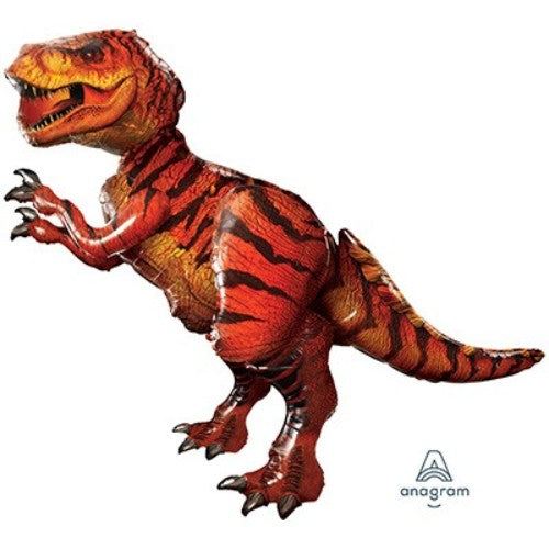 A 5ft tall foil Airwalker balloon of a T-Rex, perfect for Jurassic World themed parties and celebrations.