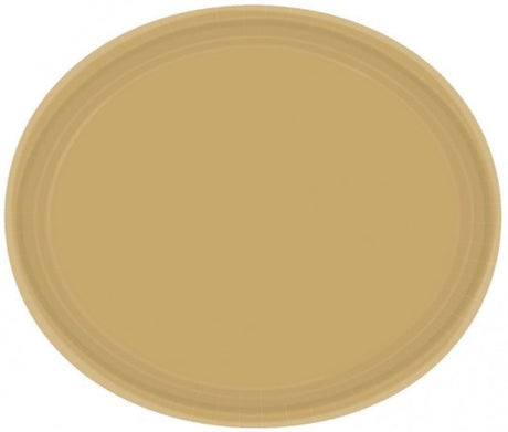 Elegant gold-rimmed oval paper plates, 30CM, perfect for serving entrees at parties or gatherings; pack of 20.