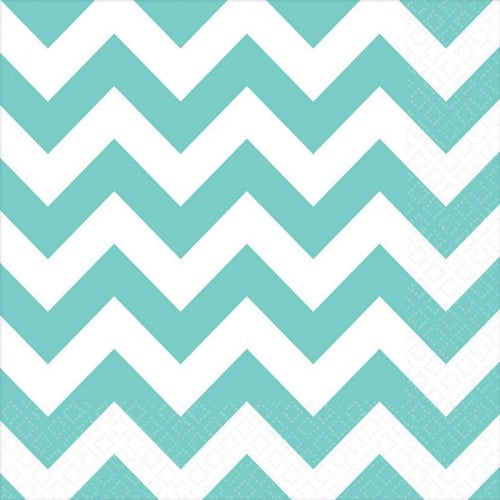 Chevron lunch napkins in Robin's-Egg Blue, pack of 16, stylish and absorbent for any dining occasion.