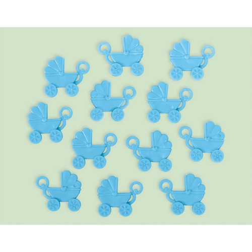 Pack of 12 blue baby carriage favours, perfect for adding elegance to baby showers and enhancing party decor.