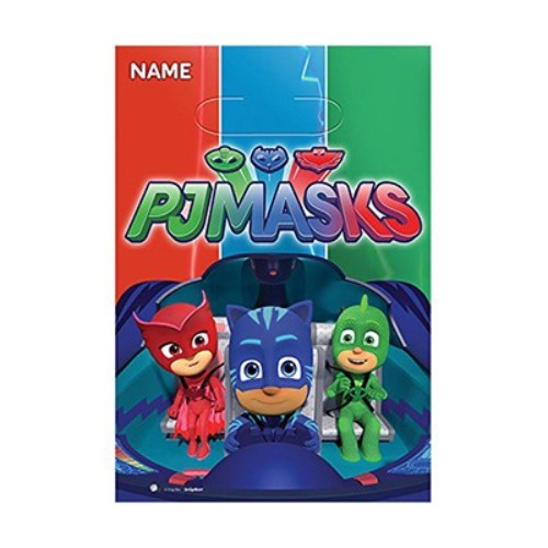 Colorful PJ Masks loot bags pack of 8 featuring Catboy, Owlette, and Gekko, perfect for birthday treats and party favors.