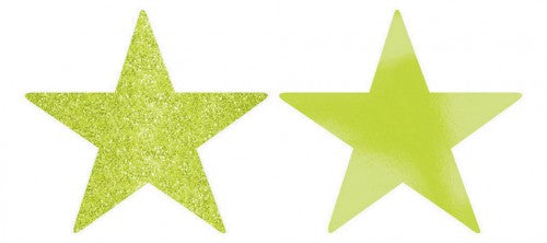 Pack of 5 kiwi-colored solid star cutouts with foil and glitter, perfect for crafts, decorations, and celebrations.