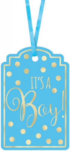 Elegant blue foil-stamped paper tags, 3" x 2", pack of 25 for gifts and crafting. Perfect for special occasions.