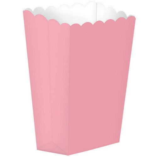 Small pink popcorn favour boxes, pack of 5, perfect for parties and snacks, measuring 5 1/4" x 3 3/4".