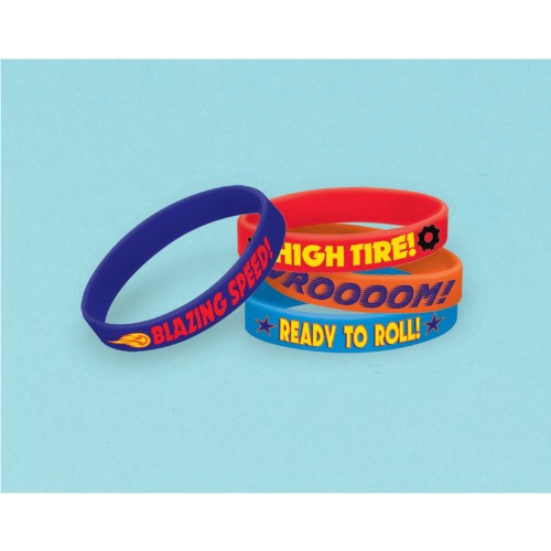 Colorful pack of 6 Blaze Rubber bracelets, perfect party favors for kids' events, durable and stylish for any occasion.