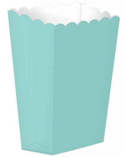 Charming robin's-egg blue popcorn favour boxes, perfect for events, measuring 5 1/4" x 3 3/4", pack of 5.