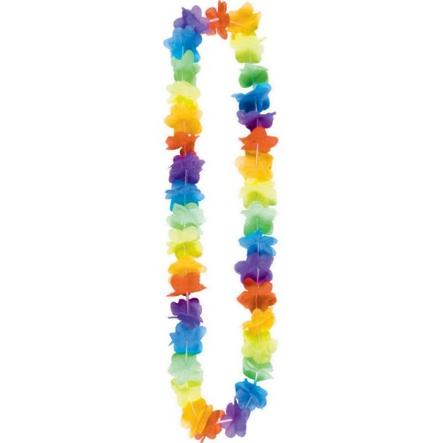 Vibrant Boxed Rainbow Flower Leis, 36 inches, perfect for parties and celebrations, pack of 25 for festive fun.