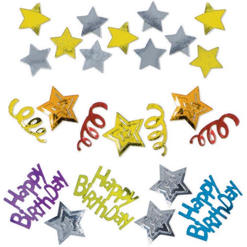 Vibrant star-shaped confetti in various colors for festive birthday celebrations and special occasions.