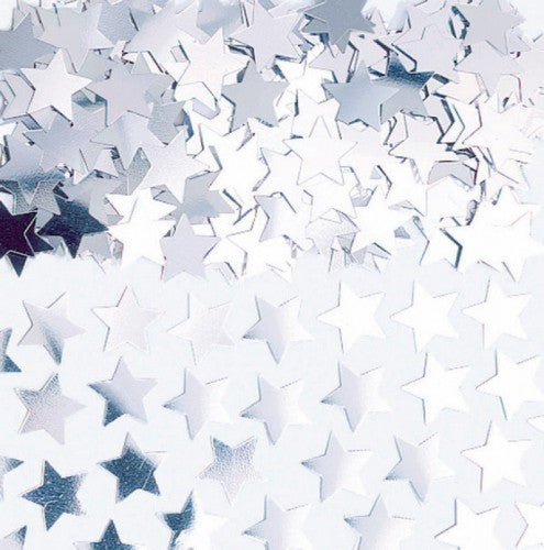 Silver mini star confetti in a 7g bag, perfect for adding sparkle to celebrations and craft projects.
