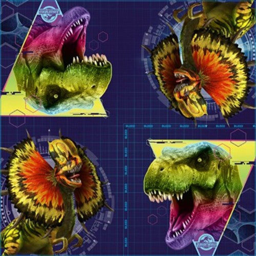 Jurassic World Luncheon Napkins featuring vibrant dinosaur designs, perfect for themed parties and easy cleanup. Pack of 16.