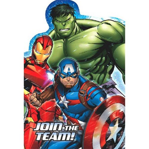 Colorful Avengers invitations with envelopes, featuring popular characters for parties & events - Pack of 8.