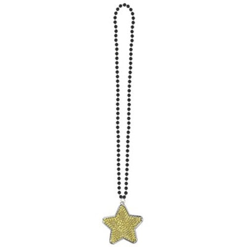 Elegant Star Gold Large Necklace with black beads, measuring 91cm, perfect for layering or solo wear.