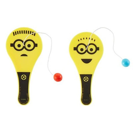 Colorful Despicable Me Minion paddle balls, 11cm, pack of 12, perfect for party favors and fun activities.