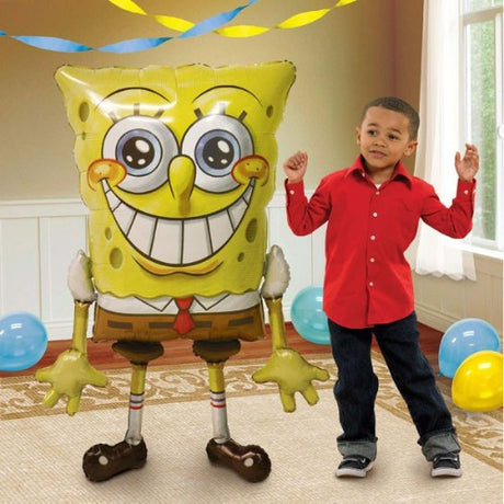 Airwalker SpongeBob SquarePants foil balloon, 74cm x 117cm, floating design, ideal for parties and children's decor.