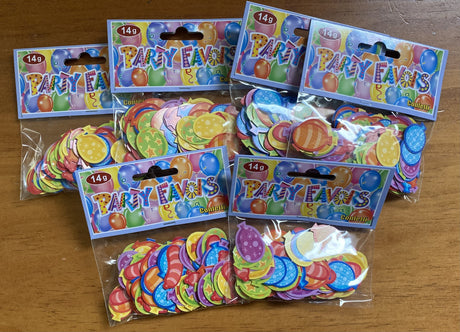Colorful balloon-shaped confetti in 6 packs, perfect for enhancing celebrations and creating a festive atmosphere.