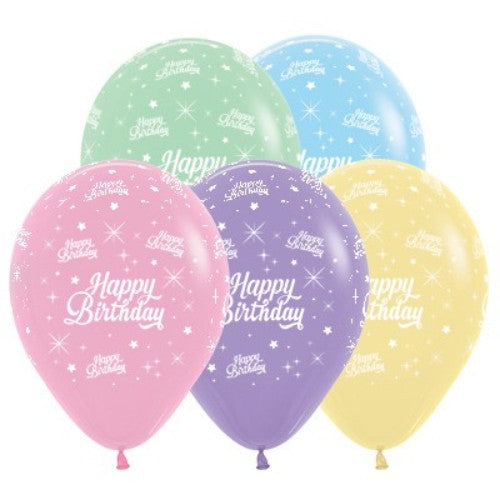30cm Happy Birthday Pastel Assortment Latex Balloons - Pack of 25