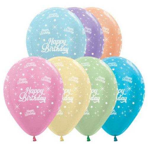 30cm Happy Birthday Satin Pearl Assortment Latex Balloons - Pack of 25