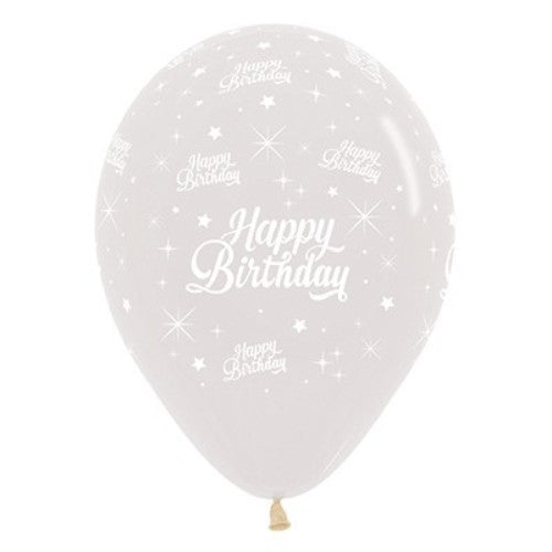 30cm Happy Birthday Jewel Crystal Clear Latex Balloons - Pack of 25