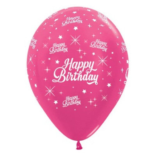 Fuchsia metallic latex balloons, 30cm, perfect for vibrant birthday celebrations; pack of 25 for festive decor.