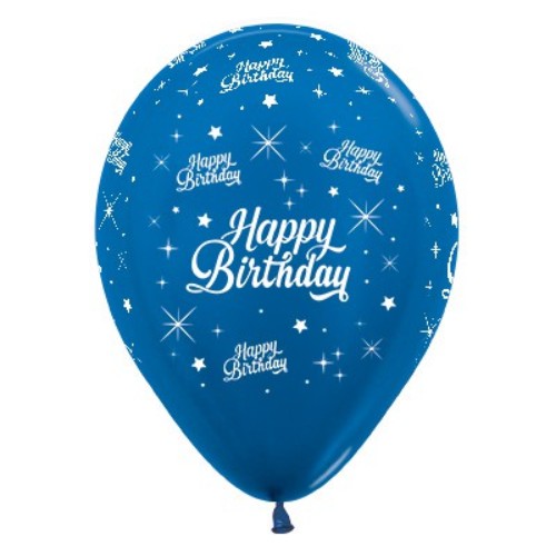 30cm blue metallic latex balloons with twinkling stars, perfect for birthday celebrations and decorations, pack of 25.