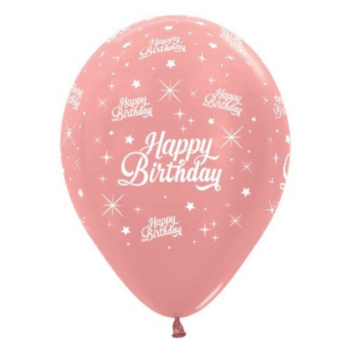 30cm Happy Birthday Rose Gold Metallic Latex Balloons - Pack of 25