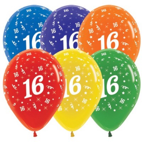 Vibrant 30cm latex balloons in a jewel crystal design, perfect for celebrating a 16th birthday with style. Pack of 25.