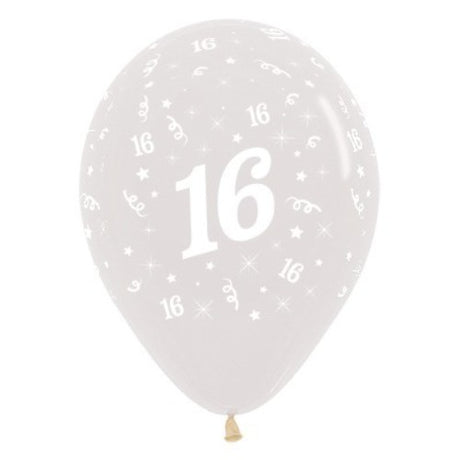 Pack of 25 Age 16 Jewel Crystal Clear Balloons, 30cm, ideal for vibrant birthday celebrations with confetti visibility.