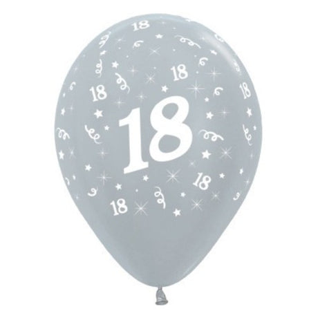 Pack of 25 silver metallic pearl balloons, 30cm, perfect for 18th birthday celebrations and festive decor.