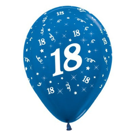 Blue metallic pearl balloons for 18th birthday, pack of 25, perfect for celebrations and festive decor.