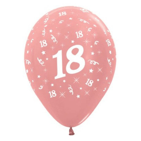 Rose gold metallic latex balloons for 18th birthdays, pack of 25, perfect for elegant décor and memorable celebrations.