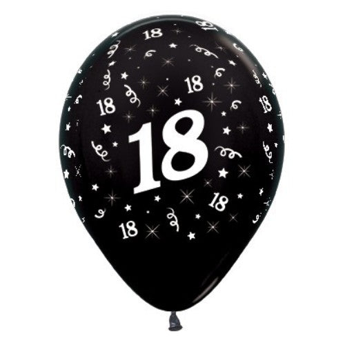 Balloons Age 18 Black Metallic Pearl  - Pack of 25