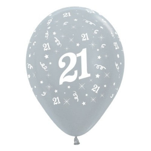 Balloons Age 21 Silver Metallic Pearl  - Pack of 25