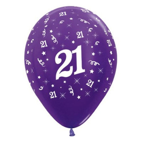 Purple violet metallic pearl balloons, pack of 25, perfect for 21st birthday celebrations and festive decor.