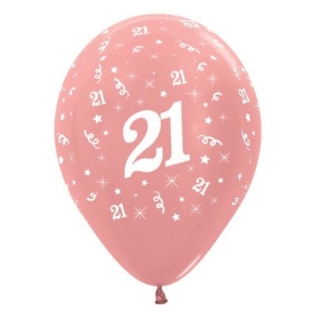 Rose gold metallic pearl balloons for 21st birthday, pack of 25, measuring 30cm each, perfect for elegant celebrations.