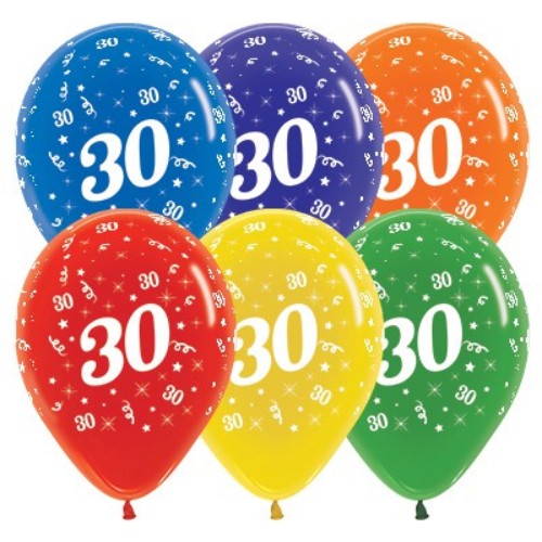 Pack of 25 elegant age 30 latex balloons with jewel-like effects for vibrant birthday celebrations.