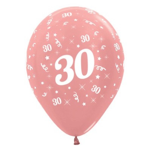 Pack of 25 elegant rose gold metallic pearl balloons for 30th birthday celebrations, measuring 30cm each.