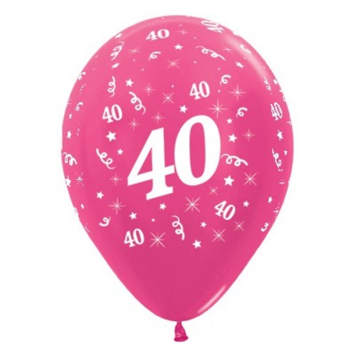 Fuchsia metallic pearl balloons for Age 40, pack of 25, perfect for elegant birthday celebrations and decorations.