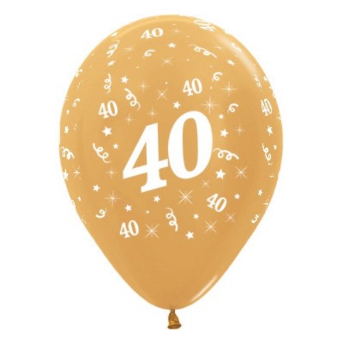 Pack of 25 gold metallic pearl balloons, 30cm, ideal for celebrating a 40th birthday with elegance and style.