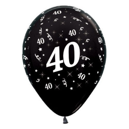 Balloons Age 40 Black Metallic Pearl  - Pack of 25
