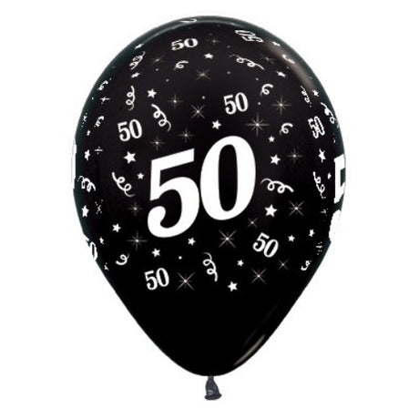 Black metallic pearl balloons for 50th birthday celebrations, pack of 25, perfect for elegant decor and balloon arrangements.