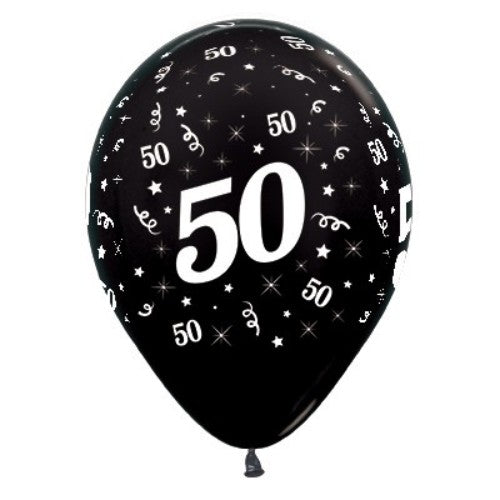 Balloons Age 50 Black Metallic Pearl  - Pack of 25
