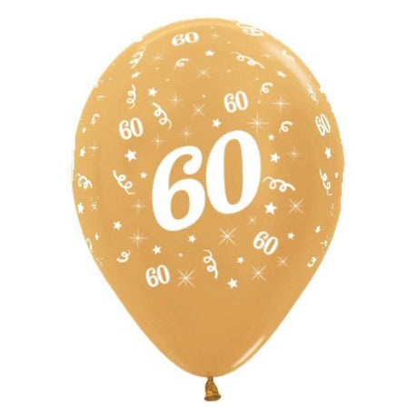 Pack of 25 gold metallic pearl balloons celebrating a 60th birthday, perfect for elegant party decorations.