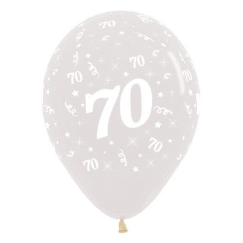 30cm clear latex balloons with a jewel design, perfect for celebrating a 70th birthday in style - pack of 25.