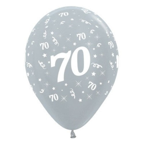 Balloons Age 70 Silver Metallic Pearl  - Pack of 25