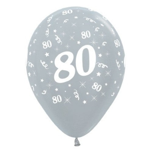 Balloons Age 80 Silver Metallic Pearl  - Pack of 25