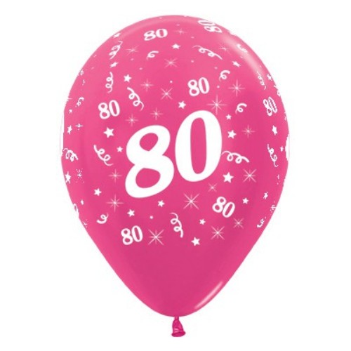 Fuchsia metallic pearl balloons for age 80, pack of 25, perfect for elegant birthday celebrations and balloon bouquets.